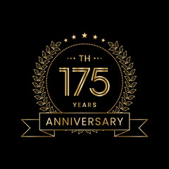 175th Anniversary logo design with laurel wreath for celebration event, invitation, banner, poster, flyer, greeting card. Line Art Design, Logo Vector Illustration