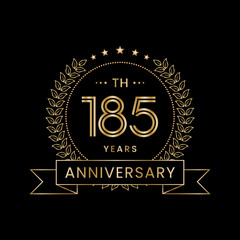 185th Anniversary logo design with laurel wreath for celebration event, invitation, banner, poster, flyer, greeting card. Line Art Design, Logo Vector Illustration