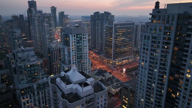 Aerial cinematic North York Toronto sunset 5