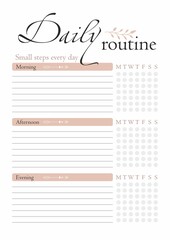 Daily Weekly Everyday Routine Planner Printable A4