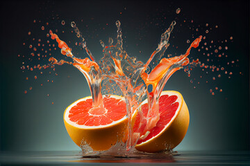 Grapefruit slices splashing into water - generative ai © Infinite Shoreline