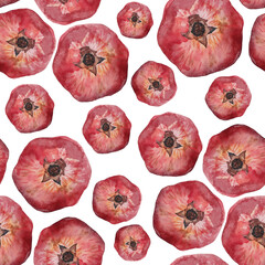 Pattern from pomegranate fruits. Elements in watercolor style