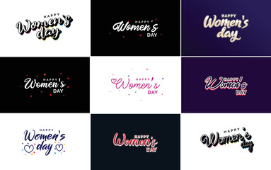 Pink Happy Women's Day typographical design elements for use in international women's day concept minimalistic design; vector illustration