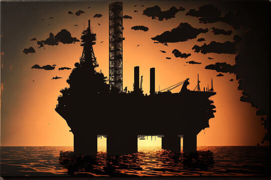 Silhouette Of A Offshore Oil Refinery - Generative Ai