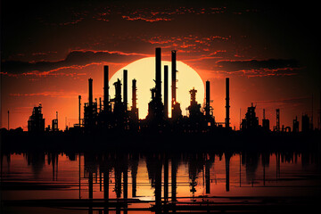 Oil refinery silhouette illustration - generative ai