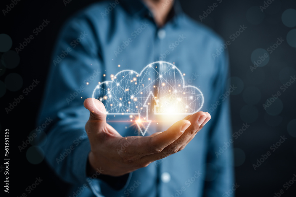 Aufkleber Cloud computing diagram digital technology, business people holding on Cloud system. Data storage. Networking and internet service. online data management system, information system for business.