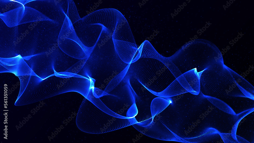 Poster wave of particles. futuristic dots pattern on dark background. big data digital code. technology or 