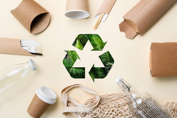 The concept of recycling and protecting nature from garbage. Eco friendly items and packaging...