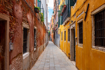 Narrow street in center of Venice, Italy