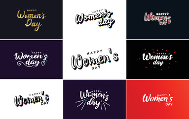 Set of Happy Woman's Day handwritten lettering modern calligraphy collection suitable for greeting or invitation cards. festive tags. and posters