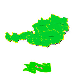 Vector map of Austria with subregions in green country name in red