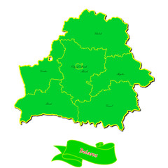 Vector map of Belarus with subregions in green country name in red