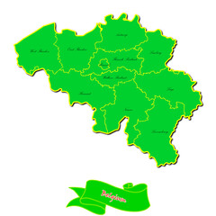 Vector map of Belgium with subregions in green country name in red