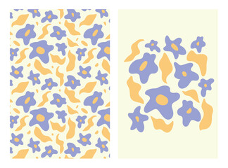 Vector set of floral pattern in blue and yellow. Pattern layout and illustration with flowers
