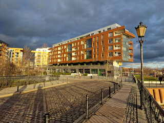Fototapeta premium Gdansk on a sunny day. Modern apartments of flats building in Gdansk, Poland.