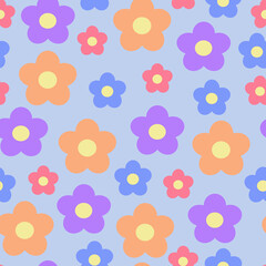 Groovy Flower Patterns Y2k Style. Abstract Square Seamless Patterns with Vintage Groovy Daisy Flowers. Colorful background, 60s, 70s, hippie aesthetic.