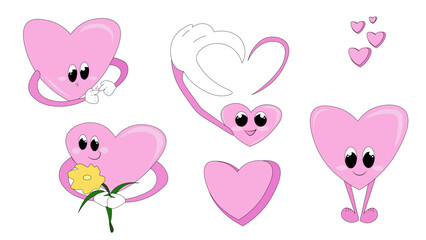 set of hearts. sweet hearts for Valentine's Day. set of pink cheerful cartoon hearts on a white background. Happy Valentine's Day. love, infatuation greeting. holiday
