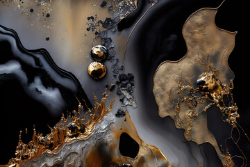 Fototapeta premium Luxury abstract Fluid Art painting background Alcohol Ink black, gold