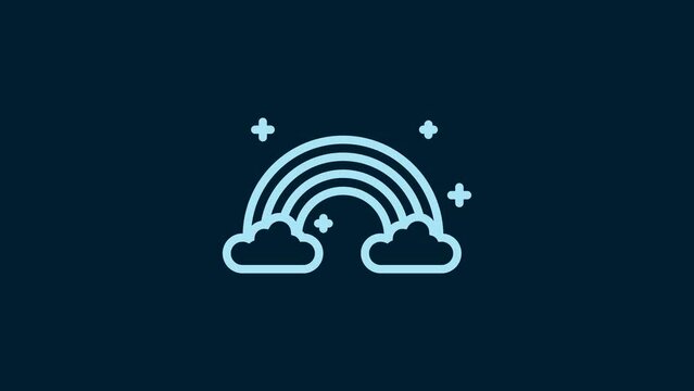 White Rainbow with clouds icon isolated on blue background. 4K Video motion graphic animation