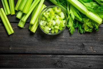 Fresh juicy celery in a bowl.