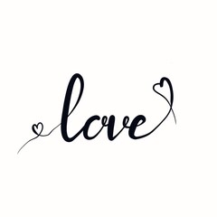 Lettering love in handwritten text, hand drawing. Word love illustration, hand drawn. Lettering illustration for poster, postcard Valentine's day, wedding. Hand drawn word love with doodle heart