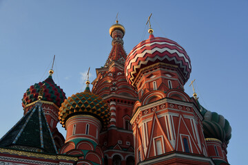 Fototapeta na wymiar Saint Basil Cathedral on the Red Square in Moscow. Blue sky background.