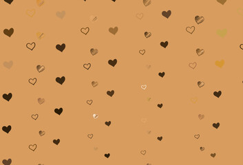 Light Orange vector pattern with colorful hearts.