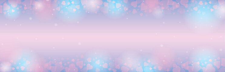 Banner with pink valentines hearts. Valentines greeting background. Horizontal holiday background, headers, posters, cards, website. Vector illustration