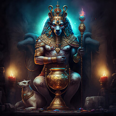 Obraz premium Ancient Egyptian mythology. Hu, the ancient Egyptian mythological god. Created with Generative AI technology.