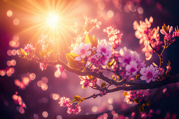 Fototapeta na wymiar pink cherry blossom in spring, Generative AI