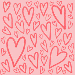 Cute sweet pink hearts as line art doodle romantic seamless pattern background backdrop wallpaper, illustration of love for Valentine's Day