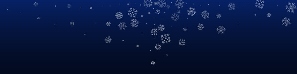 Fototapeta na wymiar White Snowflake Vector Blue Panoramic Background.