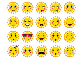 Set of a sun with different expressions