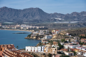 Panoramic views of a town. Buildings and constructions.