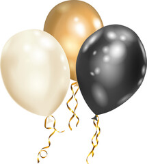 Illustration with white, black and gold helium flying balloons © Olga Moonlight