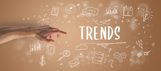 Close-Up of cropped hand pointing at business inscription