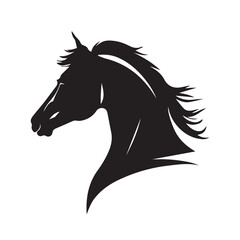 Horse minimal vector icon. Beautiful stallion. Modern equestrian logo. Clean simple silhouette. Graphic design of wild animal isolated. Flat head. Minimalistic pony. Horseback riding. Shape of speed.
