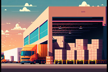 Generative AI illustration of logistic warehouse