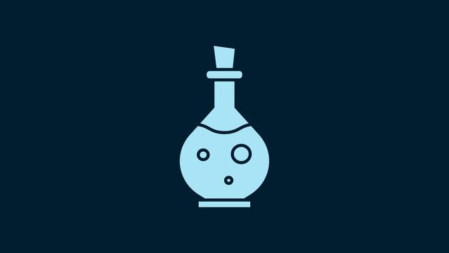 White Glass bottle with magic elixir icon isolated on blue background. Computer game asset. 4K Video motion graphic animation