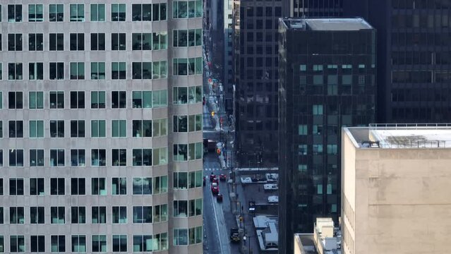 Aerial cinematic downtown Toronto TD BMO Financial district 4