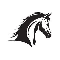 Horse minimal vector icon. Beautiful stallion. Modern equestrian logo. Clean simple silhouette. Graphic design of wild animal isolated. Flat head. Minimalistic pony. Horseback riding. Shape of speed.