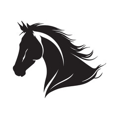 Horse minimal vector icon. Beautiful stallion. Modern equestrian logo. Clean simple silhouette. Graphic design of wild animal isolated. Flat head. Minimalistic pony. Horseback riding. Shape of speed.
