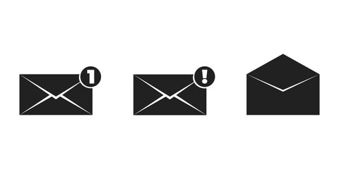 Letter mail notification . Opened and closed envelope. Set vector illustration. Email with notification. 10 eps