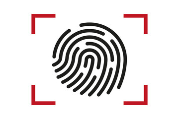 Finger print black scan symbol.  Identity vector icon. Fingerprint illustration. Unlock data verification id signature, phone lock button.