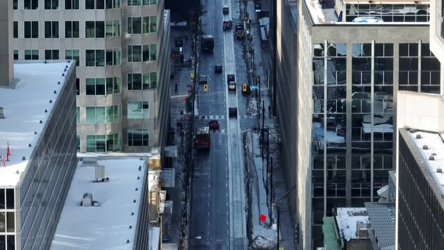 Aerial cinematic downtown Toronto TD BMO Financial district 7