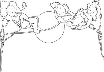 Line drawing baby frames - isolated png wreath of continuous line art templates, floral frame