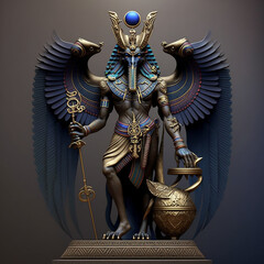 Ancient Egyptian mythology. Shai, the ancient Egyptian mythological god. Created with Generative AI technology.