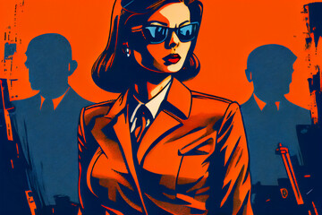 Spy woman. Illegal Mafia and woman as killer concept