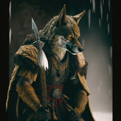 wolf with warrior armor and sword