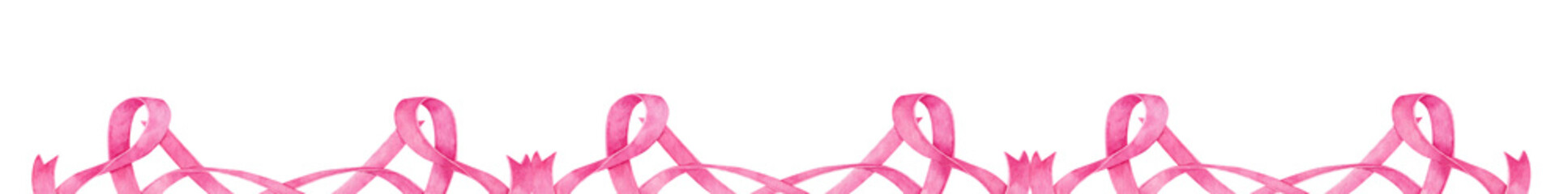 Long rectangular banner border with watercolor pink ribbons